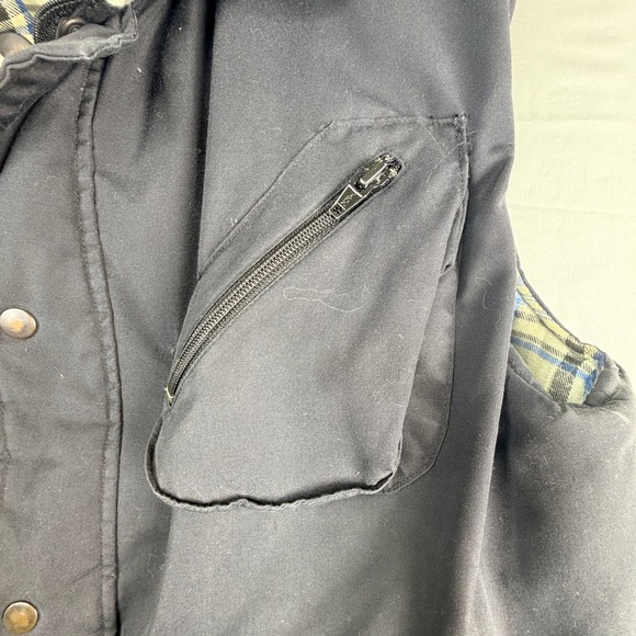 Mens Navy Blue Utility Vest Plaid Flannel Lined Multi Pocket Full Zip Snap Front - Picture 3 of 11